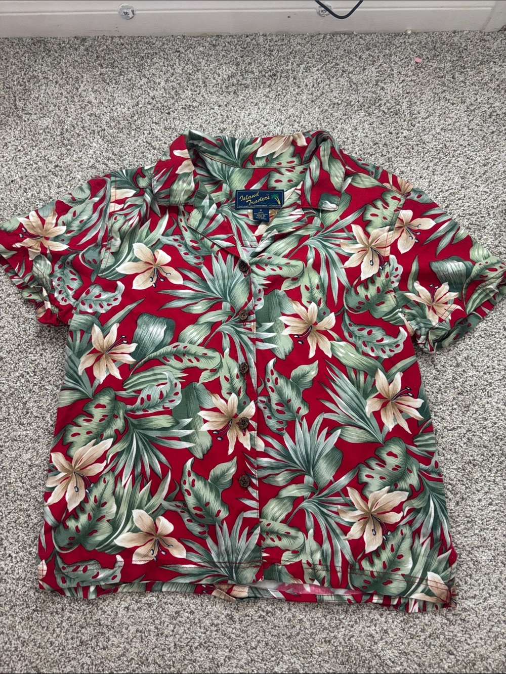 Red Floral Hawaiian Button-Down Camp Shirt